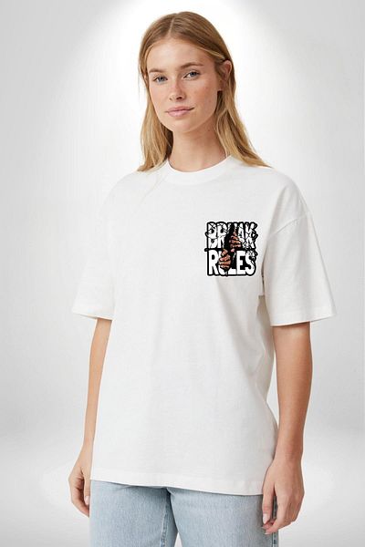 Angemiel Rules Breaker Rebel Style Individuality and Rebellious Posture White Oversize Women Men Front Minimal Printed T-Shirt