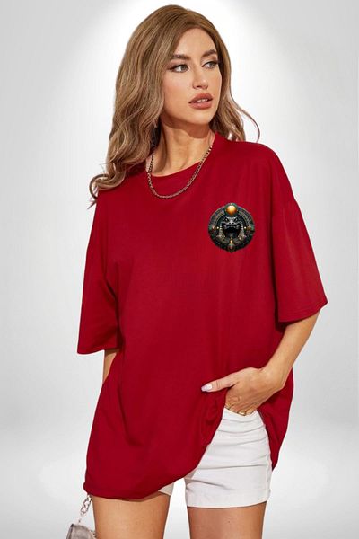Angemiel God of the Nile Sobek Ancient Egyptian Protective Energized Red Oversize Women Men Front Minimal Printed T-Shirt