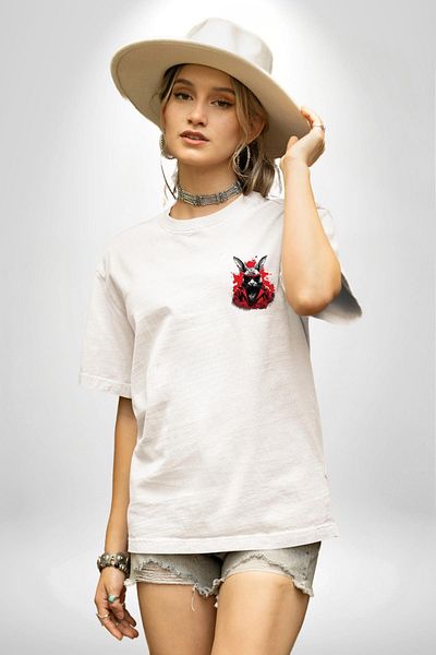 Angemiel Comfortable and Stylish Dark Rabbit White Oversize Women's Men's Front Minimal Printed T-Shirt