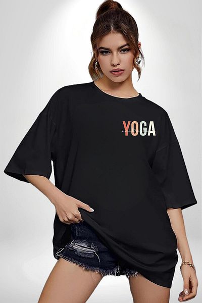 Angemiel Yoga Trainer Black Oversize Women's Men's Front Minimal Printed T-Shirt