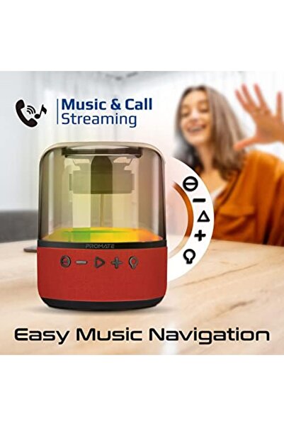 Promate مكبر صوت بروميت LED بتقنية البلوتوث، مكبر صوت ديناميكي لاسلكي حقيقي بقوة 10 وات مع عمر بطارية طويل، منفذ AUX، M