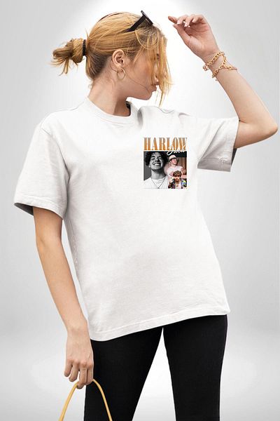 Angemiel Jack Harlow Hip-Hop Rap Star Fashion White Oversize Women Men Front Minimal Printed T-Shirt