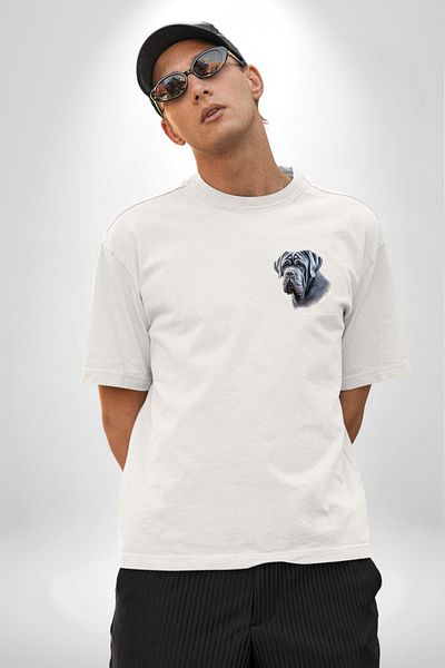 Angemiel Neapolitan Mastiff Love Big Dog White Oversize Women's Men's Front Minimal Printed T-Shirt