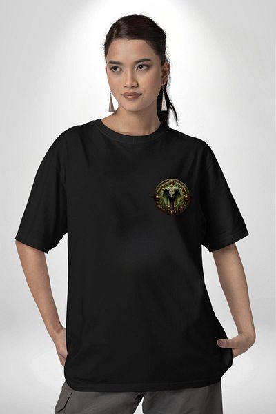 Angemiel Egyptian Mythology Renenutet Nature and Protection Black Oversize Women Men Front Minimal Printed T-Shirt