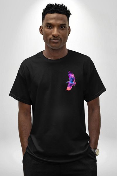 Angemiel Purple-Pink Eagle Black Oversize Women's Men's Front Minimal Printed T-Shirt