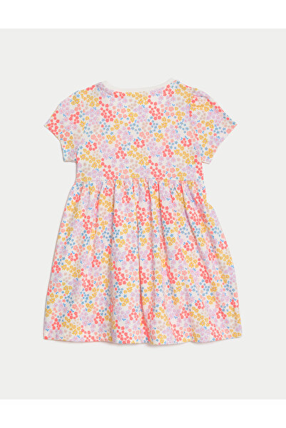 Marks & Spencer Saf Pamuklu Çiçek Desenli Kısa Kollu Elbise (0-3 Yaş)