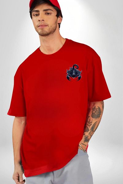 Angemiel Scorpio Special Design Red Oversize Women's Men's Front Minimal Printed T-Shirt