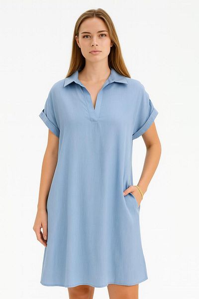 AGORATEKSTİL Women's Tansel Denim Collar Dress
