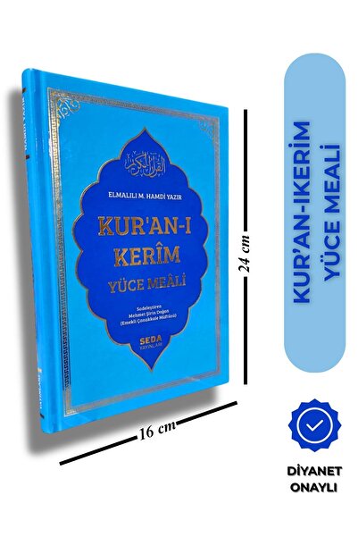 Seda Yayınları Kur'an-ı Kerim Metinsiz Yüce Meali Ciltli Orta Boy Mavi (17x24cm)