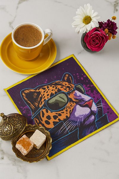 Evdek Pack of 2 Digital Printed Cocktail Napkins with Embroidery Detail Ds16
