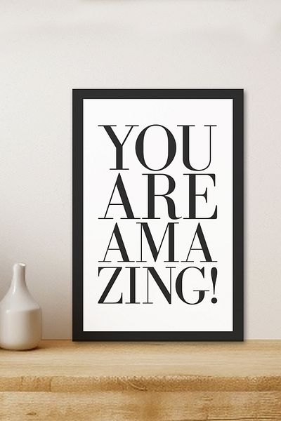 Zevahir Mobilya Dekorasyon 1 Piece You Are Amazing Written Wooden Black Frame Look Mdf Table