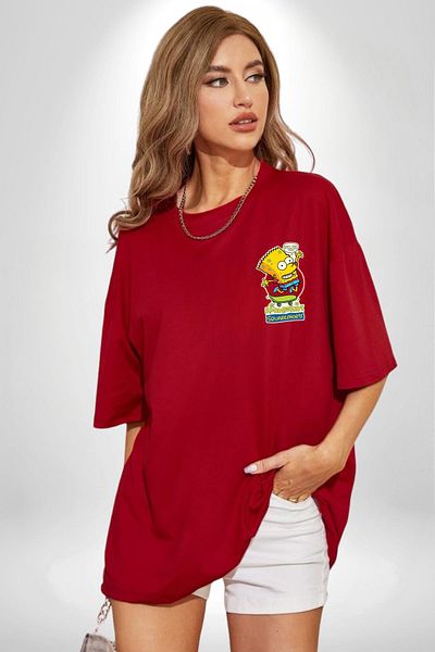 Angemiel Spongebart Fun Character Red Oversize Women's Men's Front Minimal Printed T-Shirt