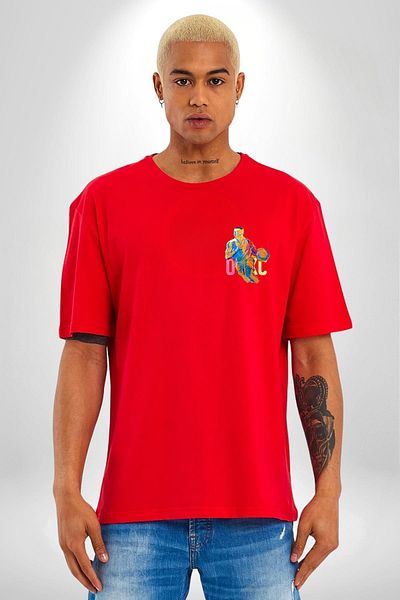 Angemiel High Energy Basketball Style Owner Red Oversize Women's Men's Front Minimal Printed T-Shirt