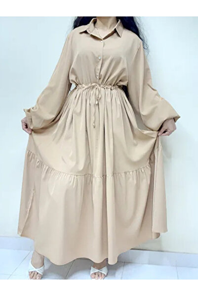 dorbe Floral Printed Collar Neck Long Sleeve Waist String Button-Up Ruffle Hem Belted Maxi Dress