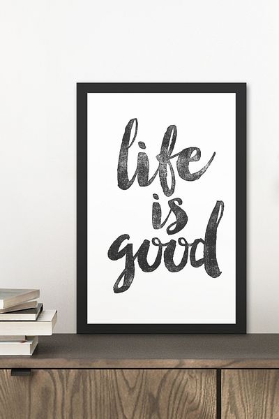 Zevahir Mobilya Dekorasyon 1 Piece Life Is Good Written Wooden Black Frame Look Mdf Table