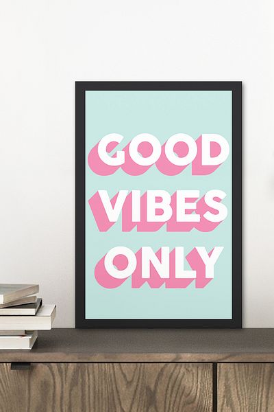 Zevahir Mobilya Dekorasyon 1 Piece Good Vibes Only Written Wooden Black Frame Look Mdf Table
