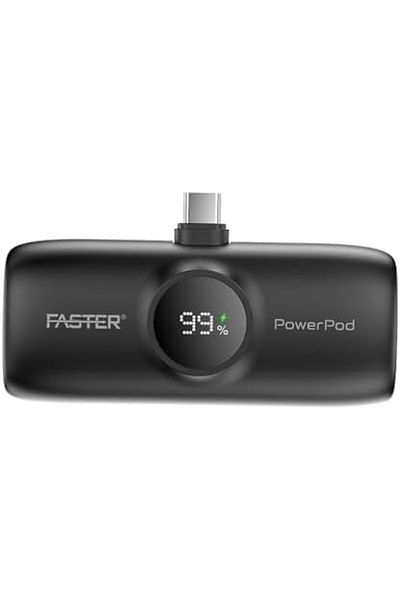 Faster S5K PowerPod Mini Power Bank 5000mAh - 20W Fast Charging, LED Display, USB-C, Built-in iPhone