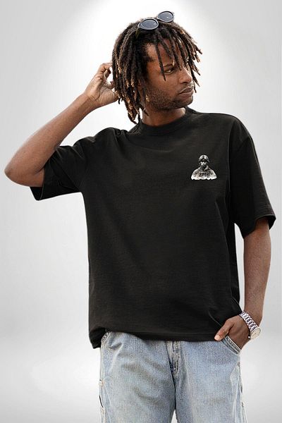 Angemiel War and Soldier Themed High Quality Graphic Black Oversize Women's Men's Front Minimal Printed T-Shirt