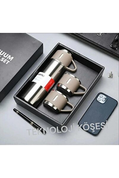 Genel Markalar 3 Bardaklı Paslanmaz Çelik 500 Ml Sıcak Soğuk Tutan Çay Kahve Su Termosu