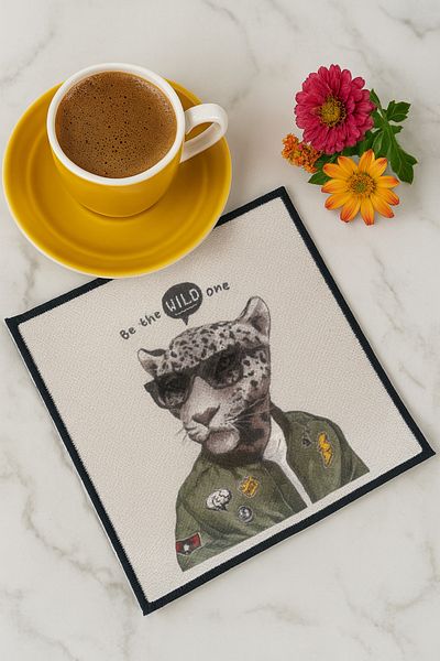 Evdek Pack of 2 Digital Printed Cocktail Napkins with Embroidery Detail Ds18
