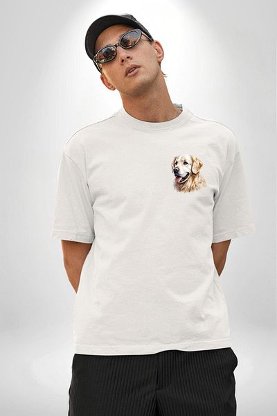 Angemiel Cute Golden Retriever Dog Friendly White Oversize Women's Men's Front Minimal Printed T-Shirt
