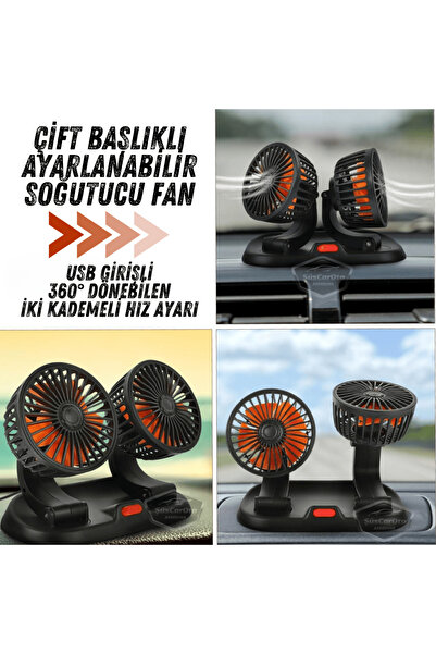 ŞüsCarOto Aksesuar Oto Ofis Araç İçi Torpido Üstü USB Vantilatör Çift Başlıkl...
