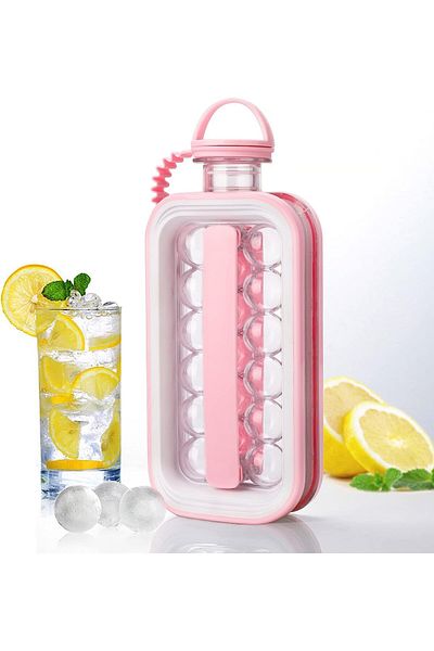 Biki Ice Ball Maker Kettle Water Bottle 1400ml for Home & Office (Pink) زجاجة صنع مكعبات الثلج