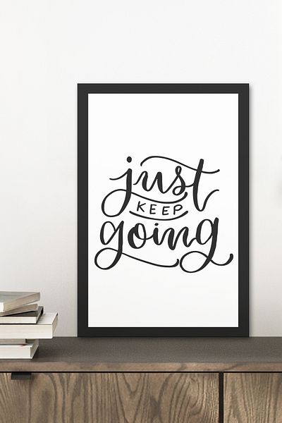 Zevahir Mobilya Dekorasyon 1 Piece Just Keep Going Written Wooden Black Frame Look Mdf Table