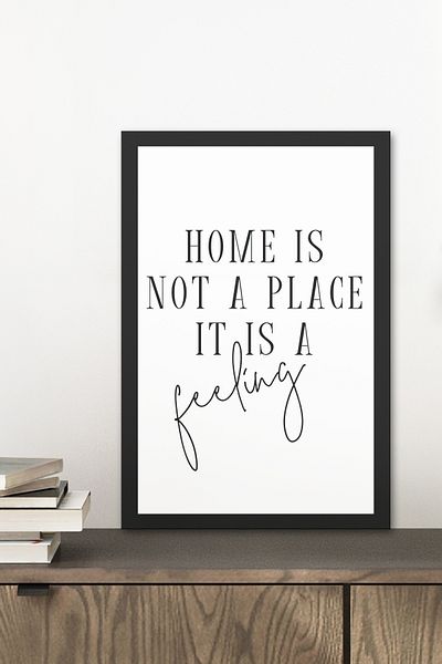 Zevahir Mobilya Dekorasyon 1 Piece Home Is Not a Place It Is a Feeling Written Wooden Black Frame Look Mdf Table