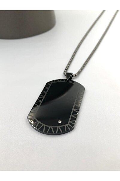 GWOMA Steel Plate Black Color Patterned V Stone Detailed Model Necklace for L...