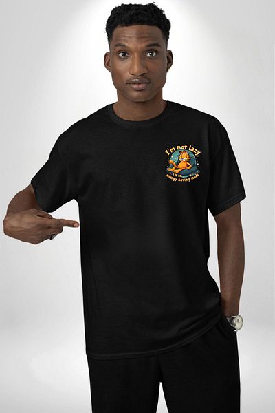 Angemiel Low Mode from Sloth! Energy Saving Black Oversize Women's Men's Front Minimal Printed T-Shirt