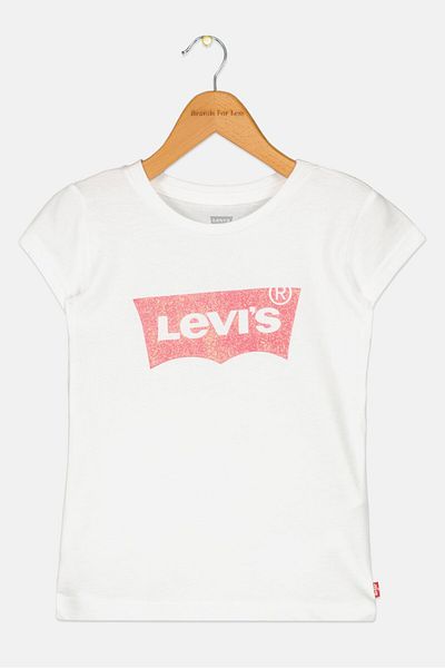 Levi's Toddlers Girl Brand Logo T-Shirt, White/Pink