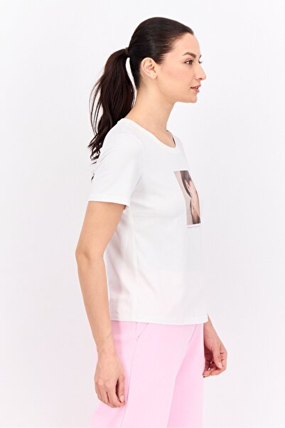 Steve Madden Women Round Neck Short Sleeves Graphic Print Top, White