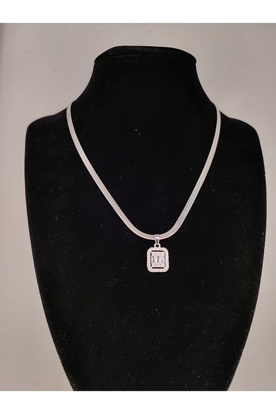 Romea Silver Color Baguette Necklace, Stainless Steel Necklace