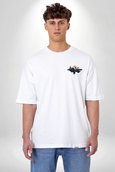 Angemiel City and Helicopter Themed Rescue White Oversize Women's Men's Front Minimal Printed T-Shirt