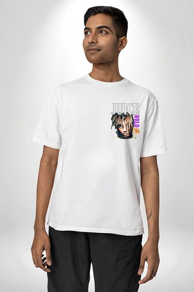 Angemiel Juice Wrld Rapper Music and Fashion White Oversize Women Men Front Minimal Printed T-Shirt