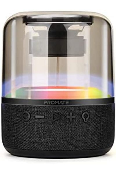 Promate مكبر صوت بلوتوث LED، مكبر صوت لاسلكي ديناميكي بقوة 10 وات مع عمر بطارية طويل، منفذ Aux، M