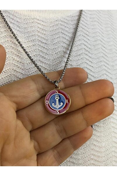 GWOMA نموذج بوصلة مينا باللون الأحمر على شكل حرف V مع قلادة من الفولاذ هدية ل...