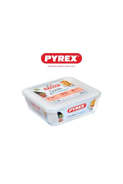 Pyrex Pyrex Cook & Freeze Square Dish with Plastic Lid 2L – Durable Glass Container
