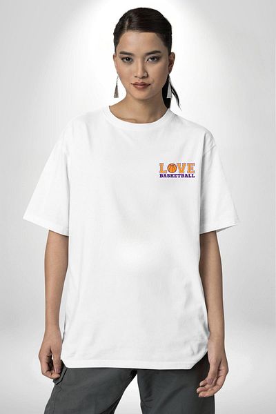 Angemiel Basketball Ball with Love Love Written White Oversize Women's Men's Front Minimal Printed T-Shirt