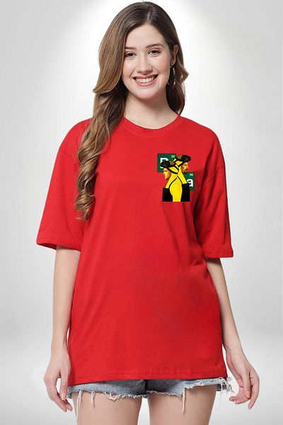 Angemiel Crime and Chemistry Breaking Bad Style Series Themed Red Oversize Women's Men's Front Minimal Printed T-Shirt