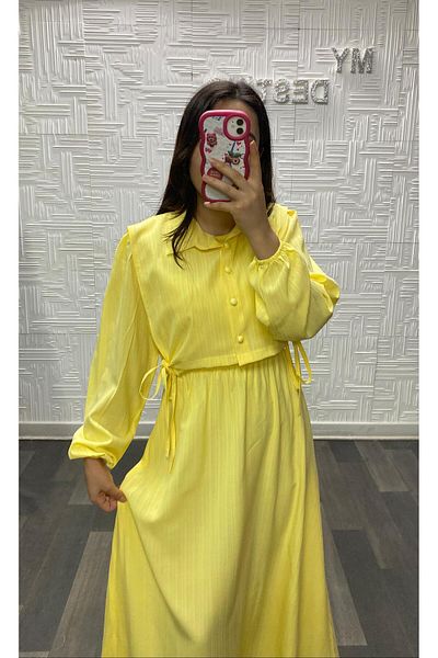EGELİMODA Long Hijab Dress with Yellow Vest
