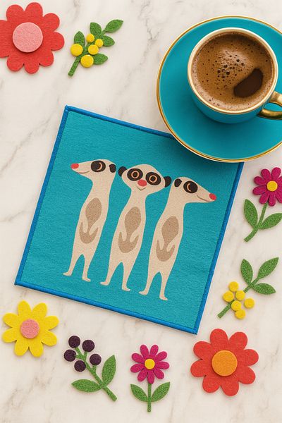 Evdek Pack of 2 Digital Printed Cocktail Napkins with Embroidery Detail Ds3