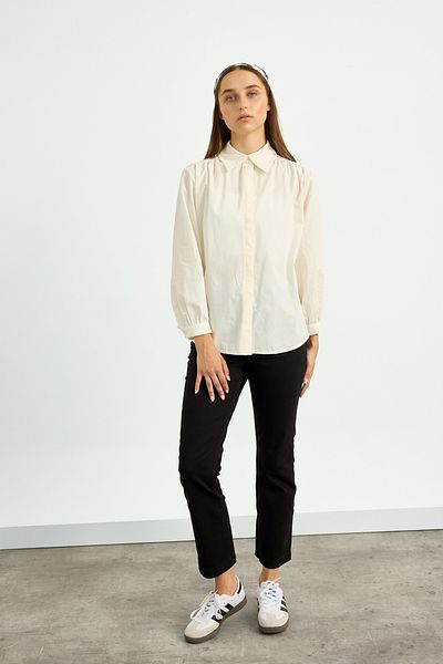 Birgül Bektaş Ecru Gathered Poplin Shirt