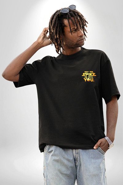 Angemiel Dunk Power Volleyball Space Wars Black Oversize Women Men Front Minimal Printed T-Shirt
