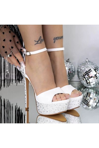 mei Women's Sandals with Thin Heel and Platform 3XKK158 White | Mei