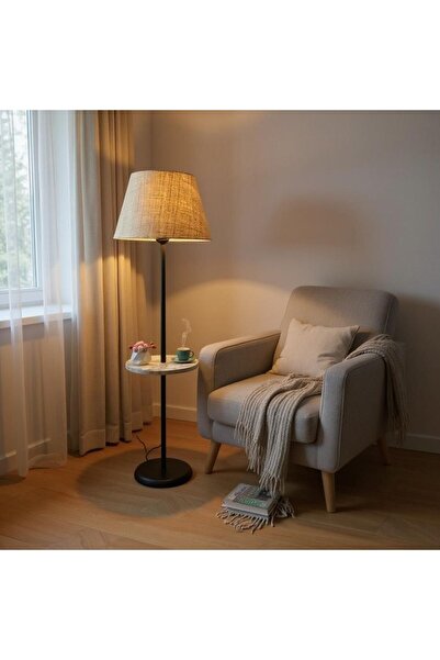 Ömür Avize retain siyah ayaklı rattan şapkalı lambader