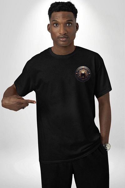 Angemiel Aten Egyptian Sun God God of Life Black Oversize Women's Men's Front Minimal Printed T-Shirt