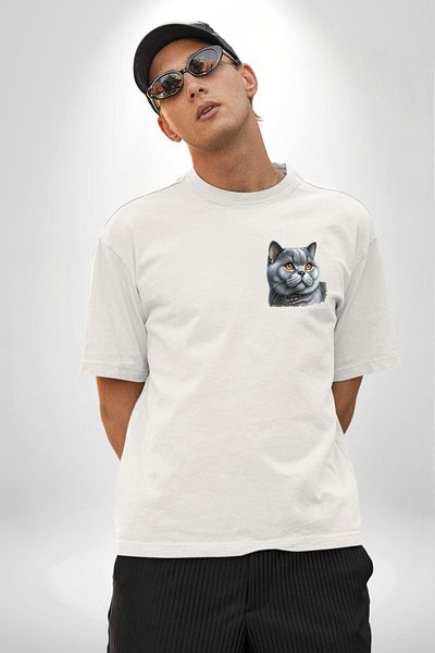 Angemiel Exotic Shorthair Cat White Oversize Women's Men's Front Minimal Printed T-Shirt