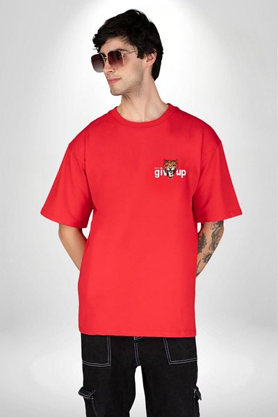 Angemiel Quit Printed Tiger Motivational Design Red Oversize Women's Men's Front Minimal Printed T-Shirt